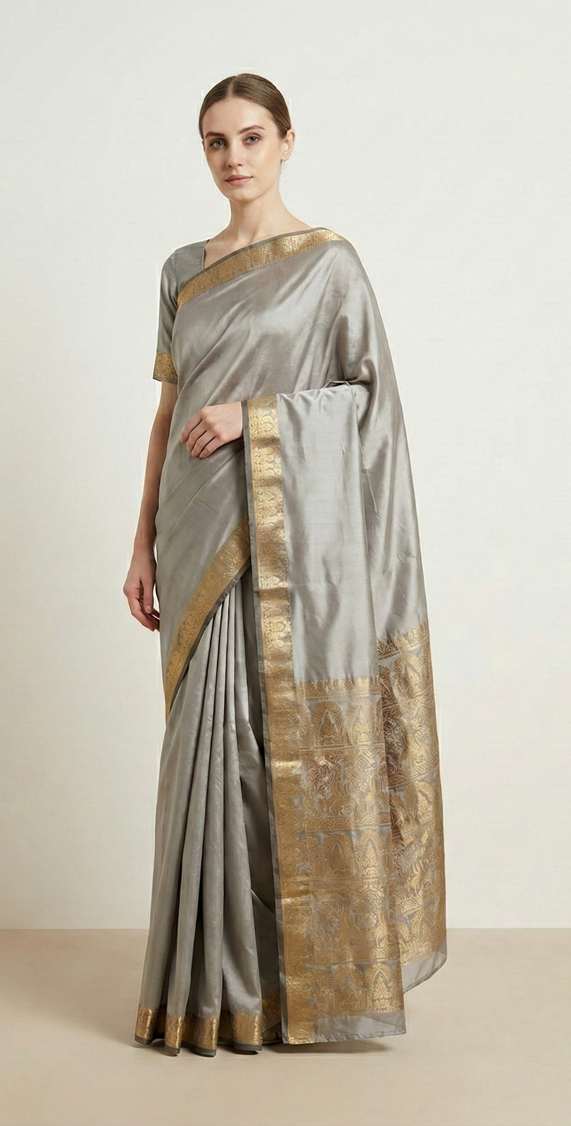 Sanskriti Vintage Grøn Sari Kunstsilke Vævet Bæredygtigt Stof Premium Sari Blusedel