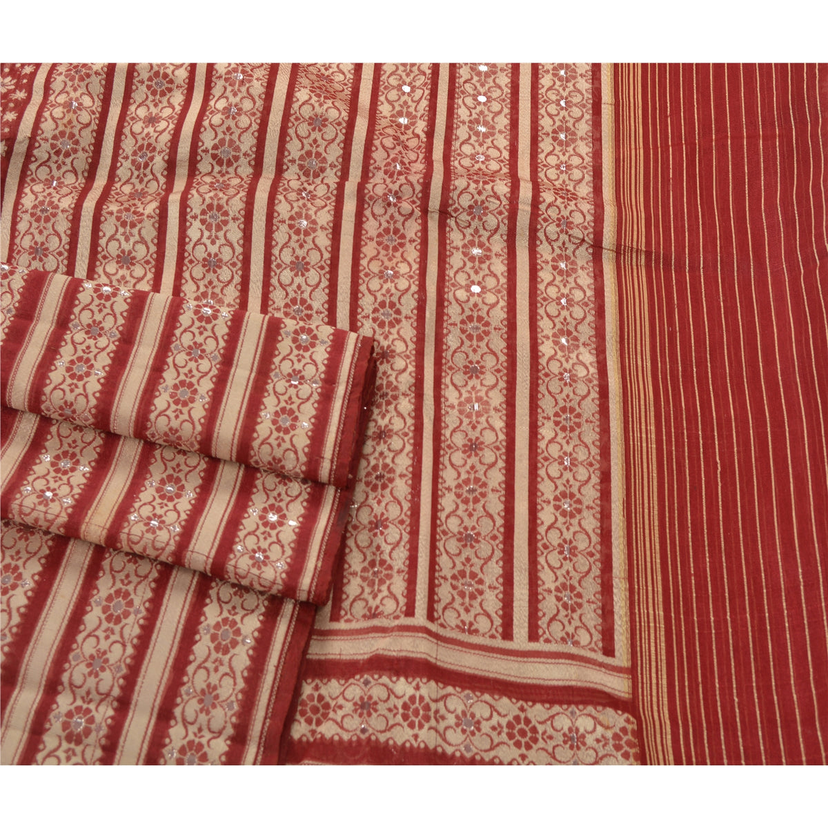 Sanskriti Vintage Brocade Woven Art Silk Saree Red Sari 5.5Yd India Craft Fabric