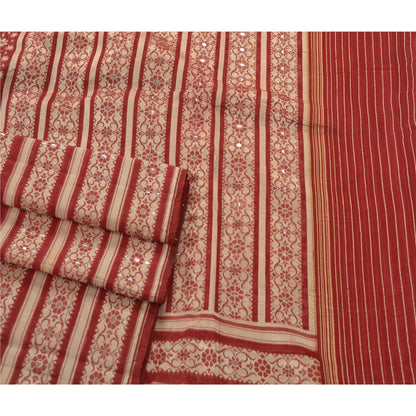 Sanskriti Vintage Brocade Woven Art Silk Saree Red Sari 5.5Yd India Craft Fabric