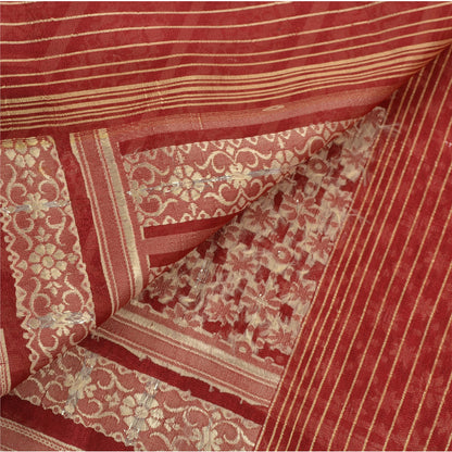 Sanskriti Vintage Brocade Woven Art Silk Saree Red Sari 5.5Yd India Craft Fabric