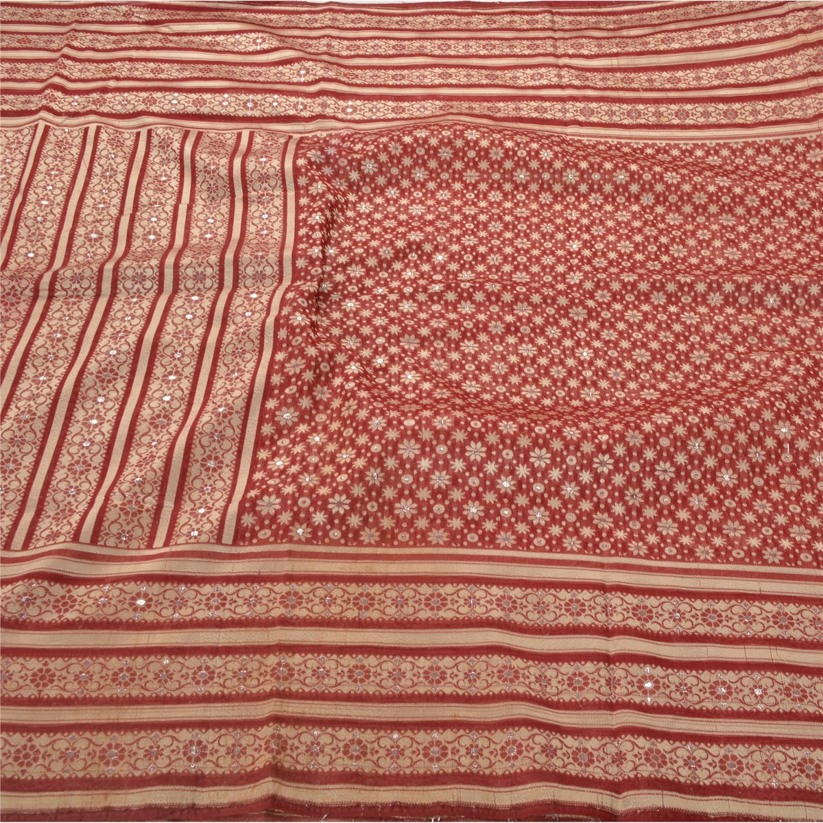 Sanskriti Vintage Brocade Woven Art Silk Saree Red Sari 5.5Yd India Craft Fabric