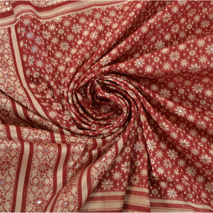 Sanskriti Vintage Brocade Woven Art Silk Saree Red Sari 5.5Yd India Craft Fabric