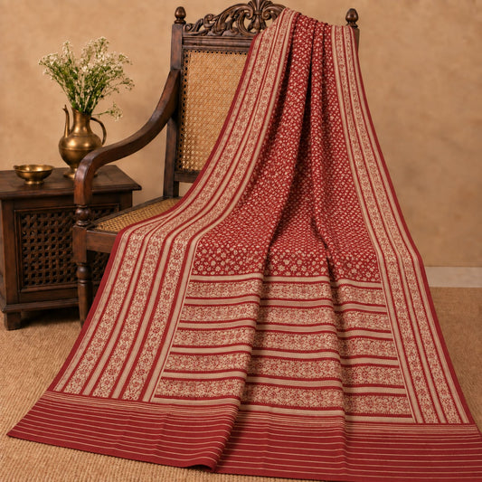 Sanskriti Vintage Brocade Woven Art Silk Saree Red Sari 5.5Yd India Craft Fabric
