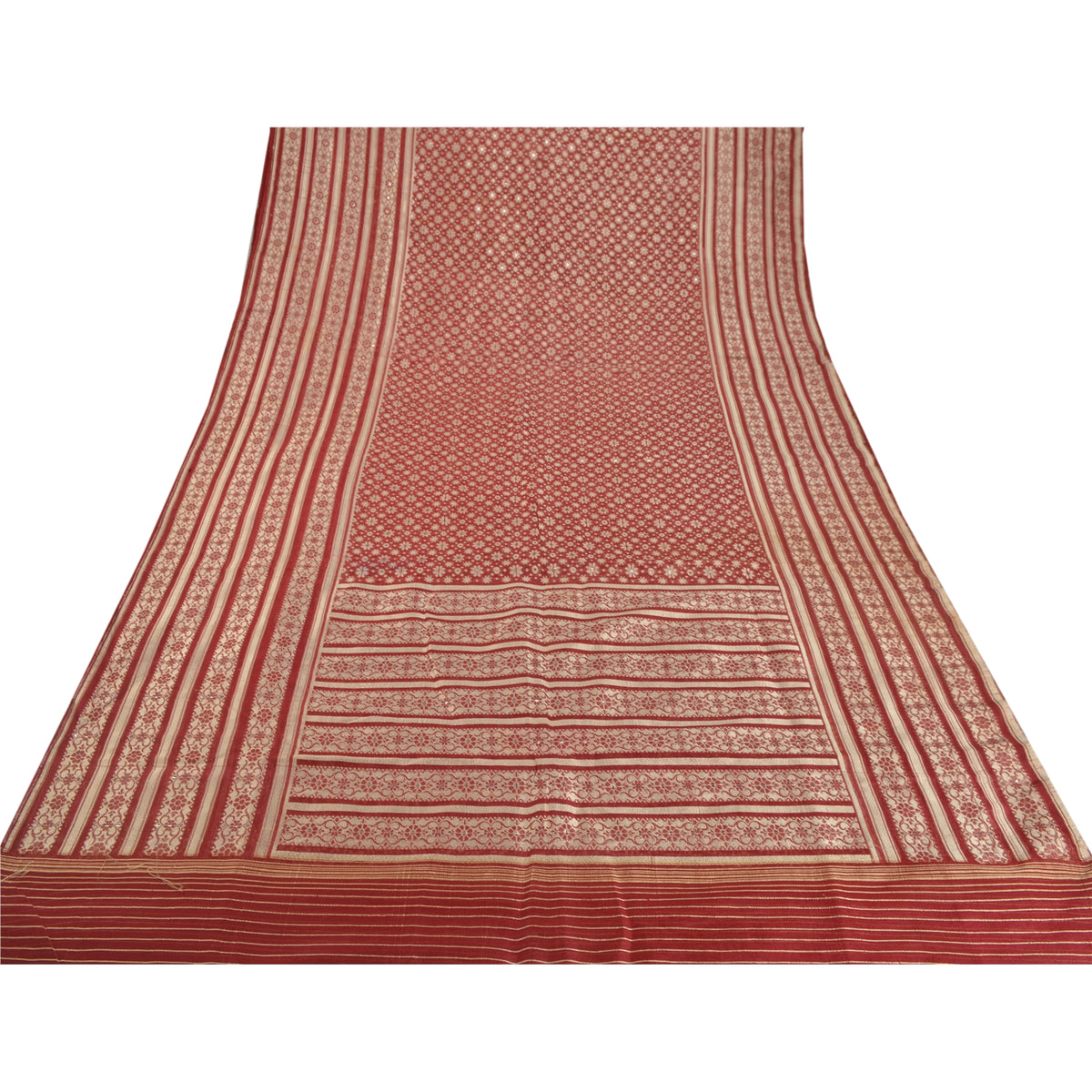 Sanskriti Vintage Brocade Woven Art Silk Saree Red Sari 5.5Yd India Craft Fabric