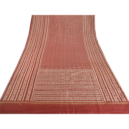 Sanskriti Vintage Brocade Woven Art Silk Saree Red Sari 5.5Yd India Craft Fabric