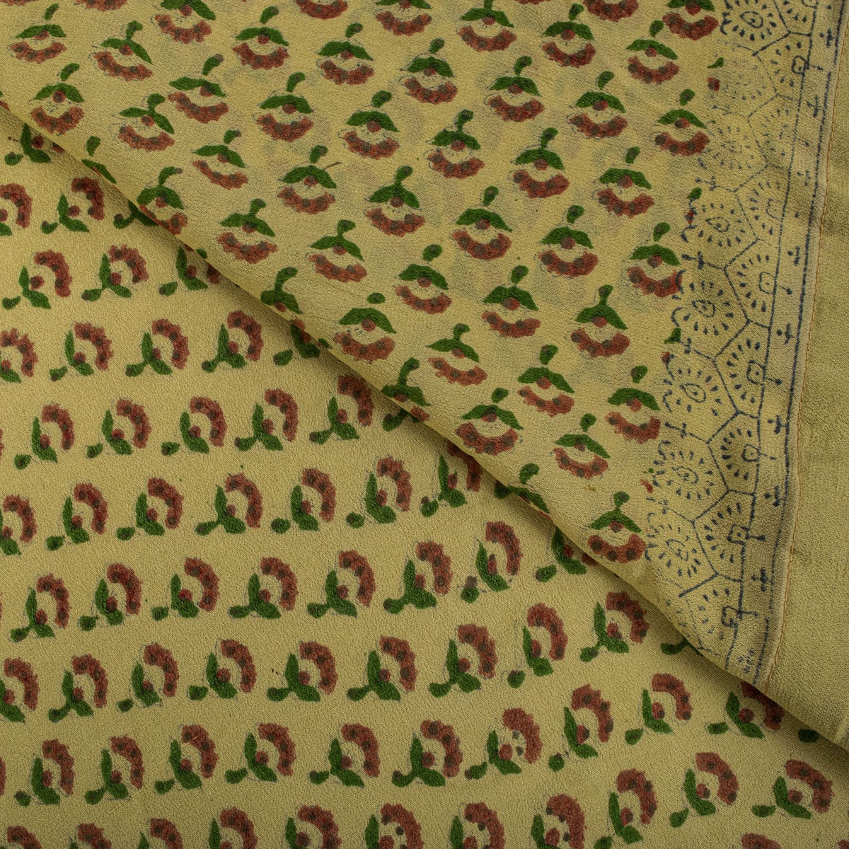 Sanskriti Vintage Saree Block Print-Bandhani Patch Blend Georgette Beige Sari