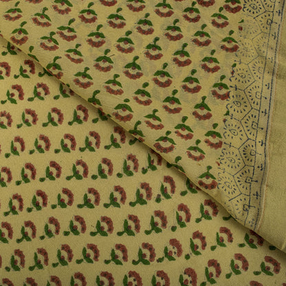 Sanskriti Vintage Saree Block Print-Bandhani Patch Blend Georgette Beige Sari