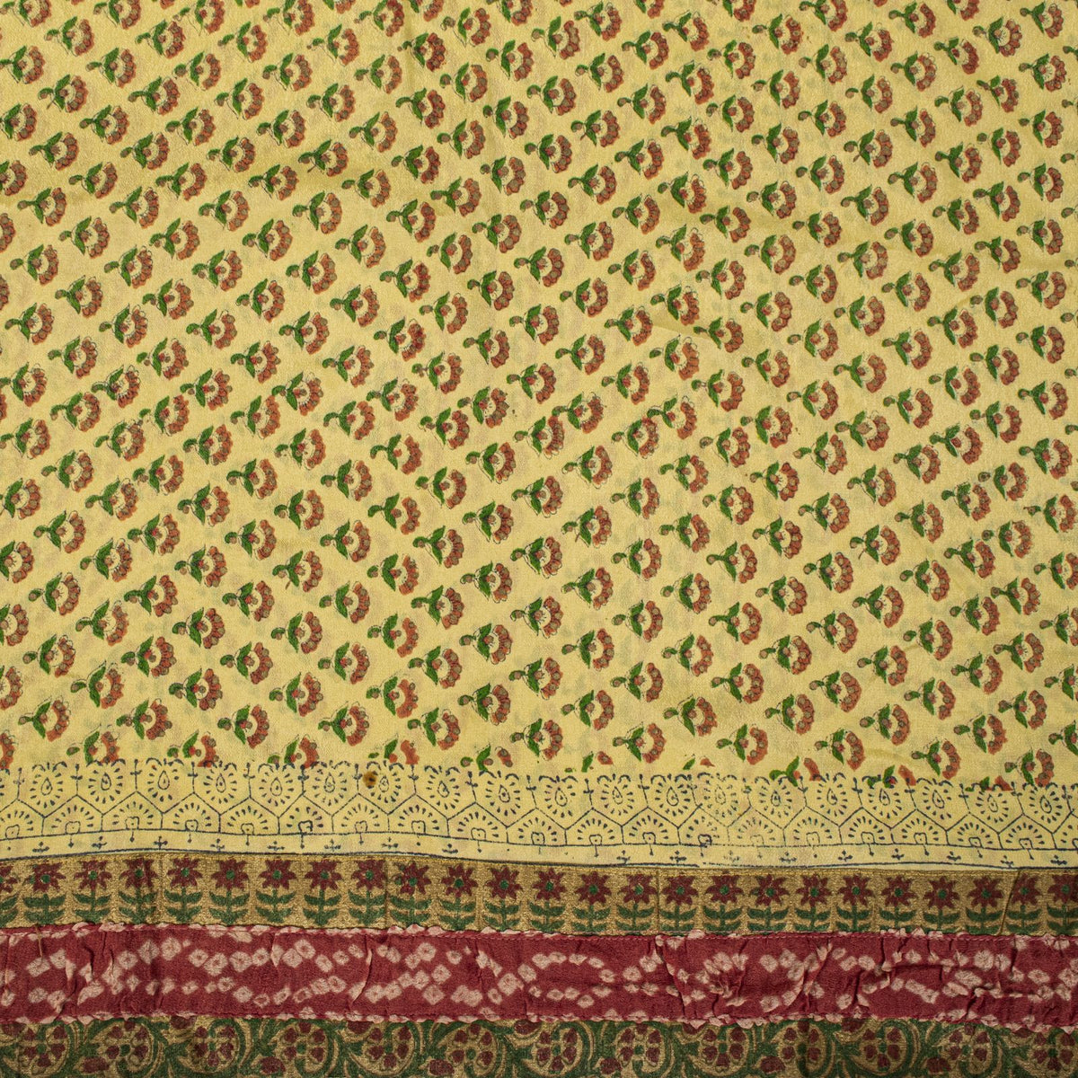 Sanskriti Vintage Saree Block Print-Bandhani Patch Blend Georgette Beige Sari