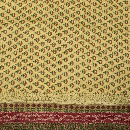 Sanskriti Vintage Saree Block Print-Bandhani Patch Blend Georgette Beige Sari
