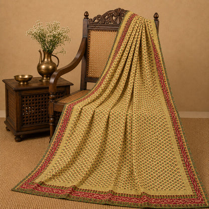 Sanskriti Vintage Saree Block Print-Bandhani Patch Blend Georgette Beige Sari