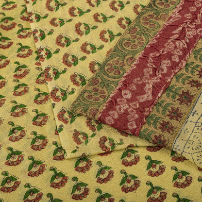 Sanskriti Vintage Saree Block Print-Bandhani Patch Blend Georgette Beige Sari