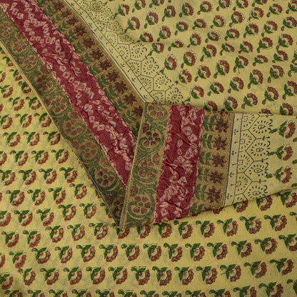 Sanskriti Vintage Saree Block Print-Bandhani Patch Blend Georgette Beige Sari