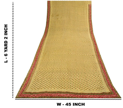 Sanskriti Vintage Saree Block Print-Bandhani Patch Blend Georgette Beige Sari