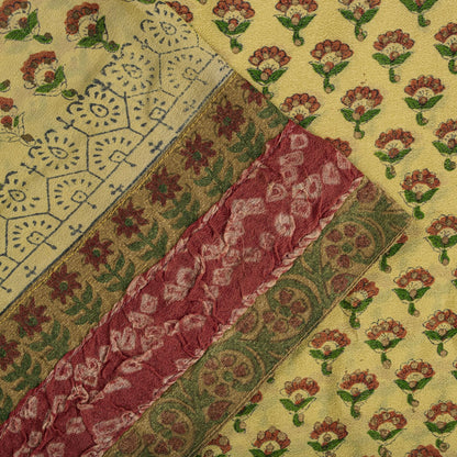 Sanskriti Vintage Saree Block Print-Bandhani Patch Blend Georgette Beige Sari