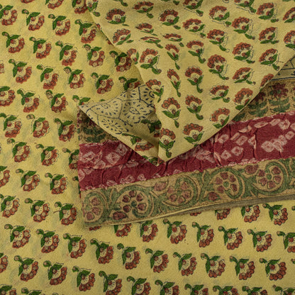 Sanskriti Vintage Saree Block Print-Bandhani Patch Blend Georgette Beige Sari