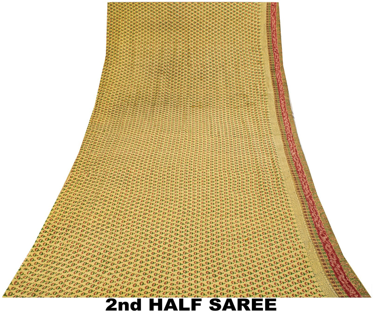 Sanskriti Vintage Saree Block Print-Bandhani Patch Blend Georgette Beige Sari