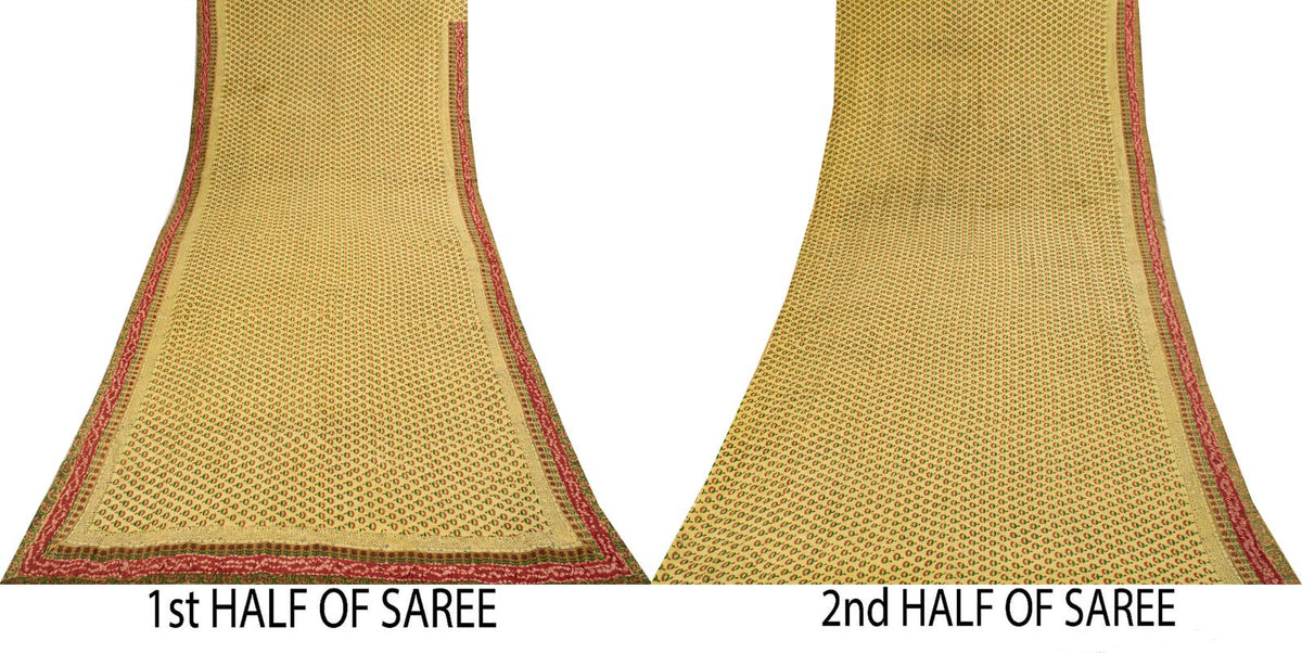 Sanskriti Vintage Saree Block Print-Bandhani Patch Blend Georgette Beige Sari