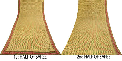 Sanskriti Vintage Saree Block Print-Bandhani Patch Blend Georgette Beige Sari