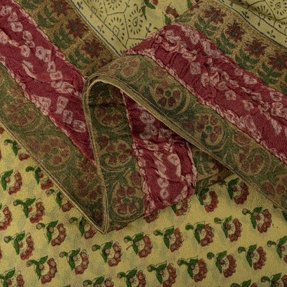 Sanskriti Vintage Saree Block Print-Bandhani Patch Blend Georgette Beige Sari