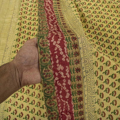 Sanskriti Vintage Saree Block Print-Bandhani Patch Blend Georgette Beige Sari