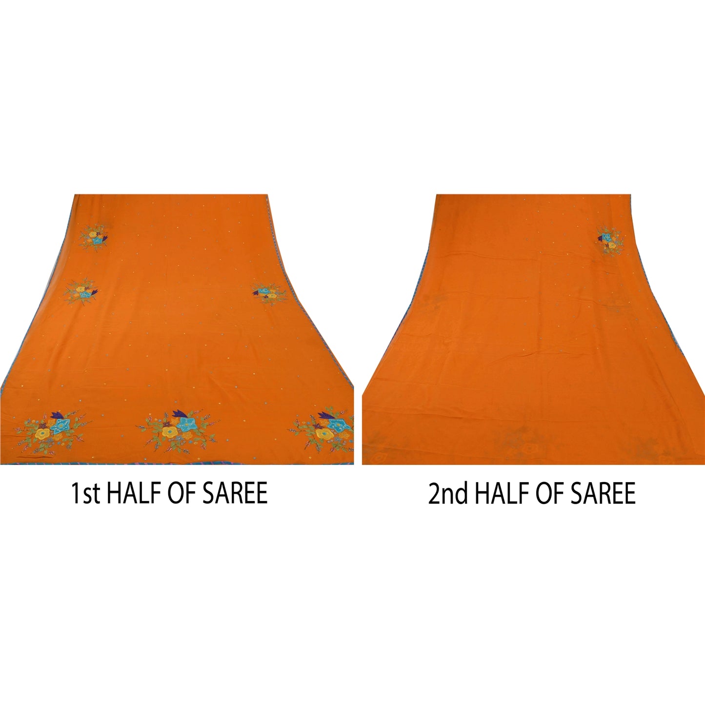 Sanskriti vintage Orange Sarees Georgette Hand Beaded Craft Fabric Premium Sari