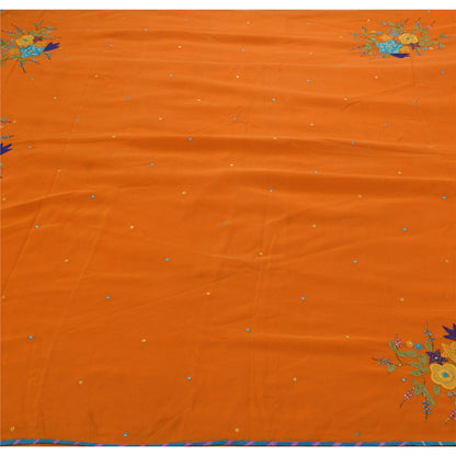 Sanskriti vintage Orange Sarees Georgette Hand Beaded Craft Fabric Premium Sari