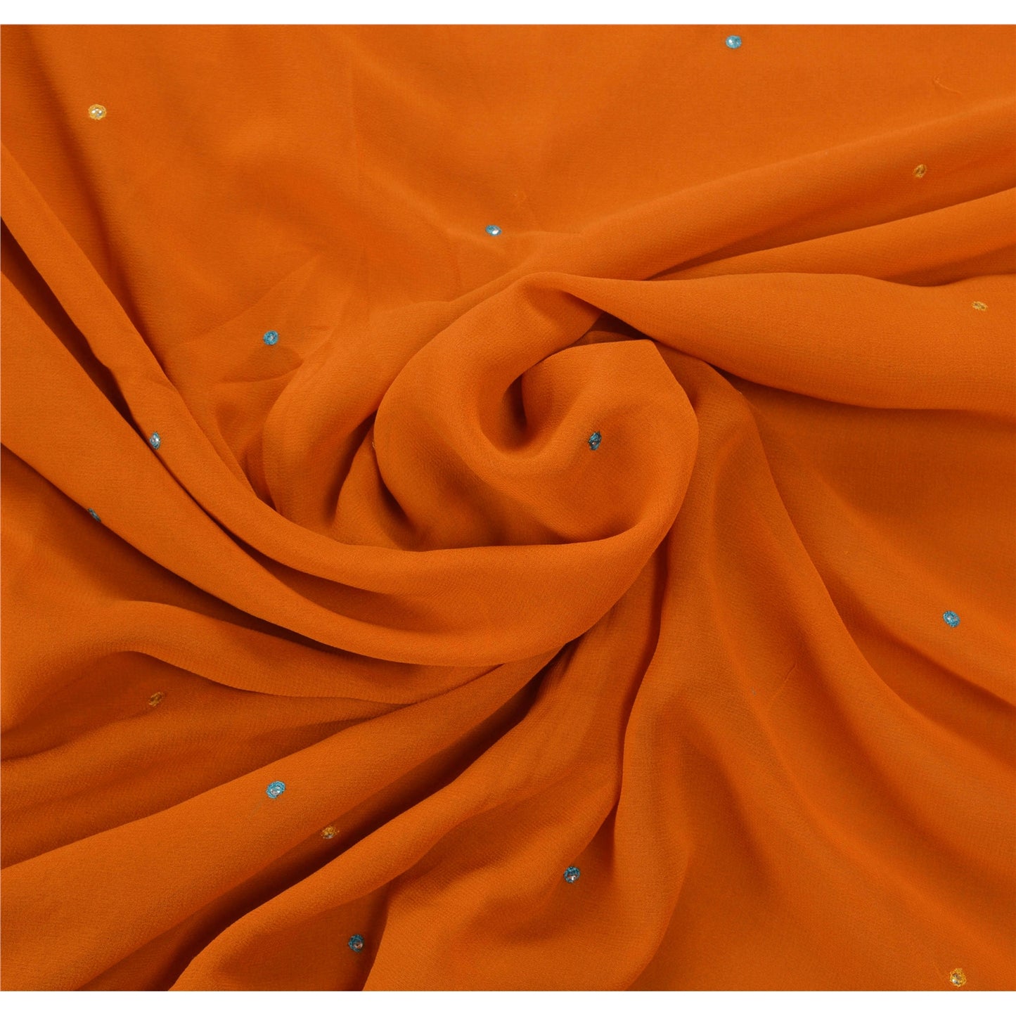 Sanskriti vintage Orange Sarees Georgette Hand Beaded Craft Fabric Premium Sari