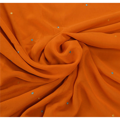 Sanskriti vintage Orange Sarees Georgette Hand Beaded Craft Fabric Premium Sari