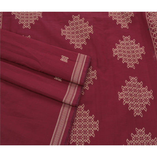 Sanskriti vintage Kasuti Style Hand Woven Art Silk Saree Red Sari Craft Fabric