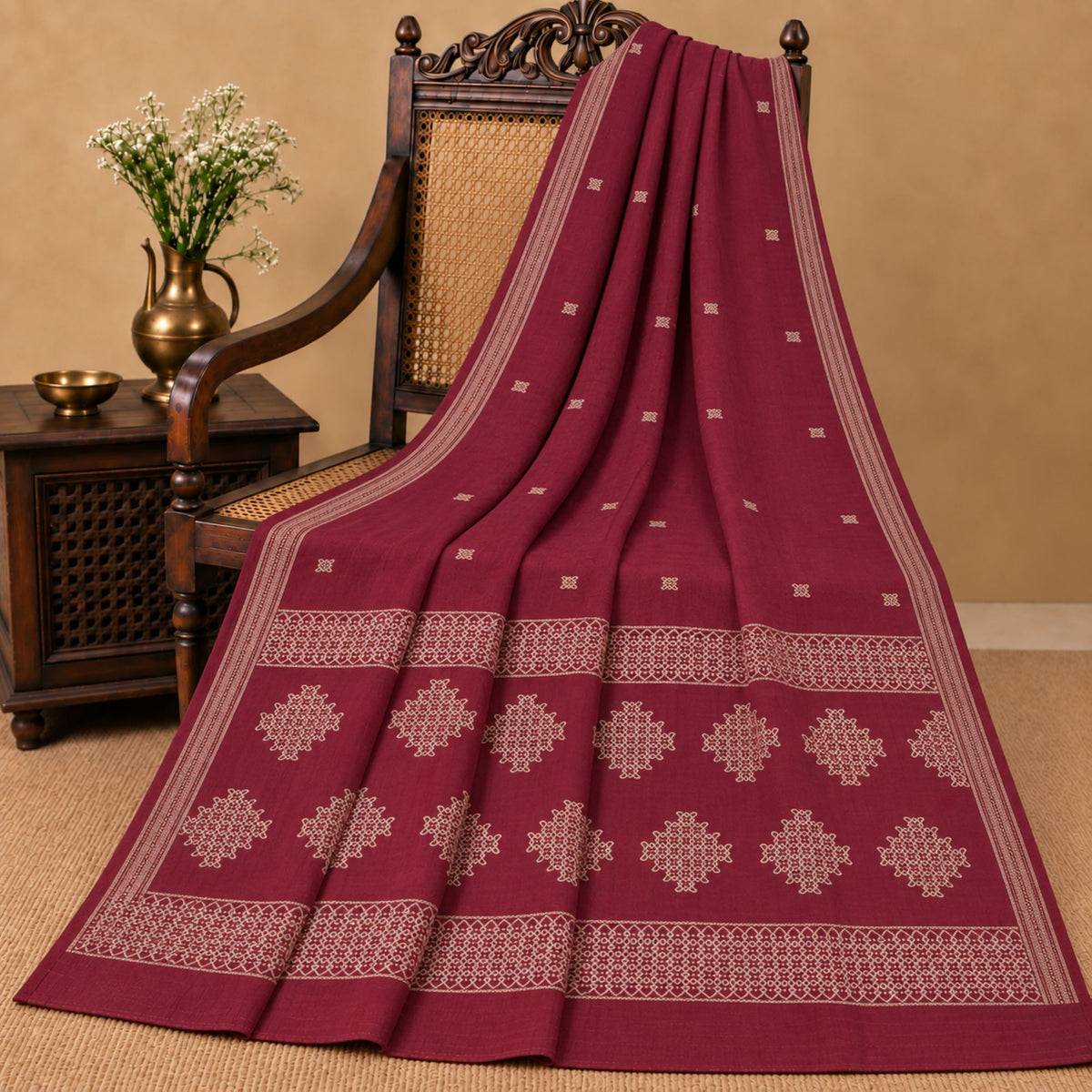 Sanskriti vintage Kasuti Style Hand Woven Art Silk Saree Red Sari Craft Fabric
