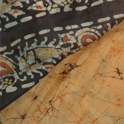 Sanskriti Vintage Batik Work Pure Silk Saree Cream-Brown Sari 5+Yd Craft Fabric