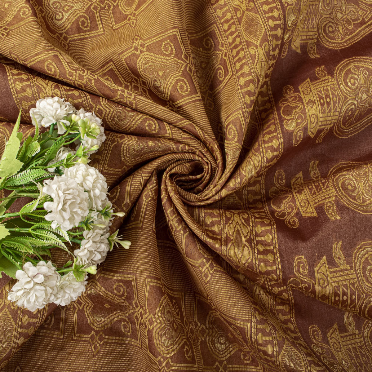 Sanskriti vintage Bhagalpuri Woven 100% Pure Tussar Silk Saree Brown Sari Fabric