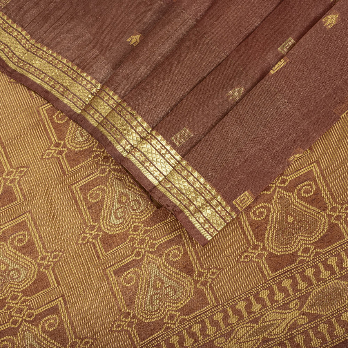 Sanskriti vintage Bhagalpuri Woven 100% Pure Tussar Silk Saree Brown Sari Fabric