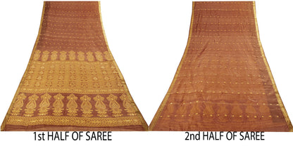 Sanskriti vintage Bhagalpuri Woven 100% Pure Tussar Silk Saree Brown Sari Fabric