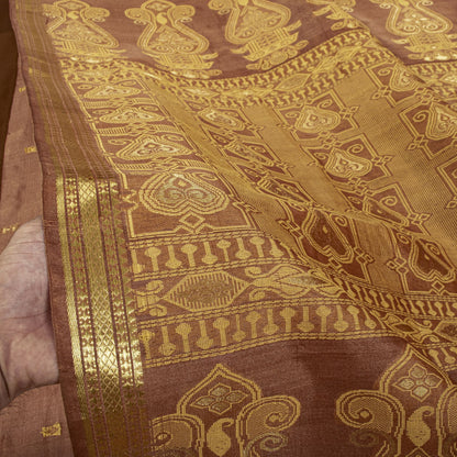 Sanskriti vintage Bhagalpuri Woven 100% Pure Tussar Silk Saree Brown Sari Fabric