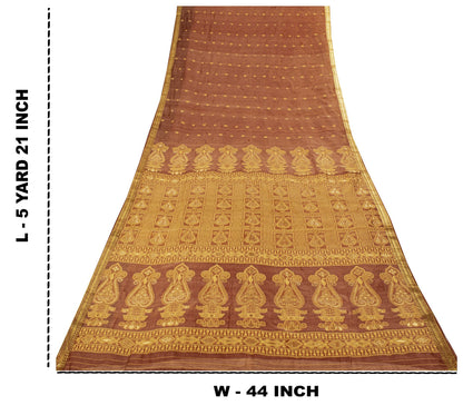Sanskriti vintage Bhagalpuri Woven 100% Pure Tussar Silk Saree Brown Sari Fabric