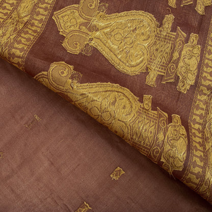 Sanskriti vintage Bhagalpuri Woven 100% Pure Tussar Silk Saree Brown Sari Fabric