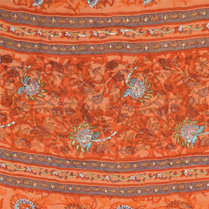 Sanskriti vintage Sarees Pure Georgette Silk Hand Beaded Premium 5yd Sari Fabric