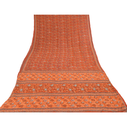 Sanskriti vintage Sarees Pure Georgette Silk Hand Beaded Premium 5yd Sari Fabric