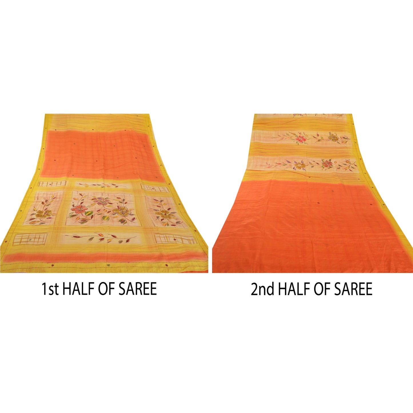 Sanskriti Vintage Yellow Sarees Pure Crepe Silk Hand Beaded Fabric Premium Sari