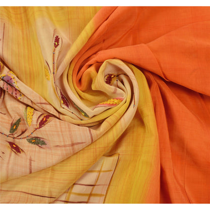 Sanskriti Vintage Yellow Sarees Pure Crepe Silk Hand Beaded Fabric Premium Sari