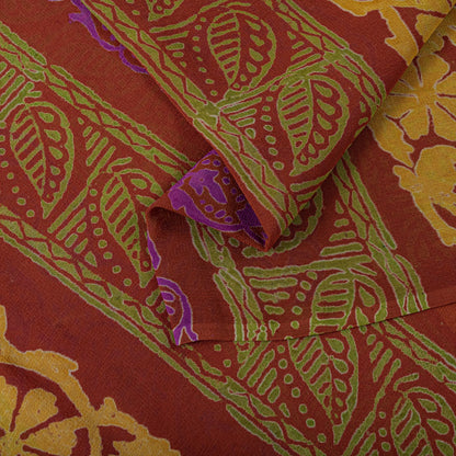 Sanskriti Vintage Hand Beaded-Print Saree Pure Georgette Silk Brown Sari Fabric
