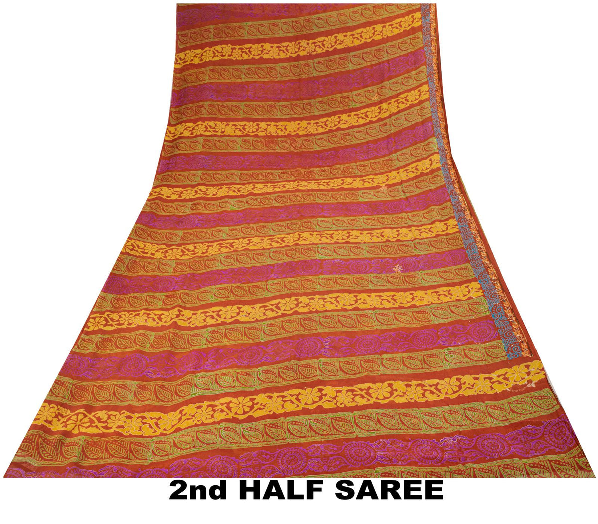 Sanskriti Vintage Hand Beaded-Print Saree Pure Georgette Silk Brown Sari Fabric