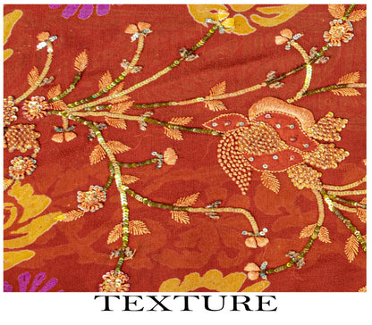 Sanskriti Vintage Hand Beaded-Print Saree Pure Georgette Silk Brown Sari Fabric