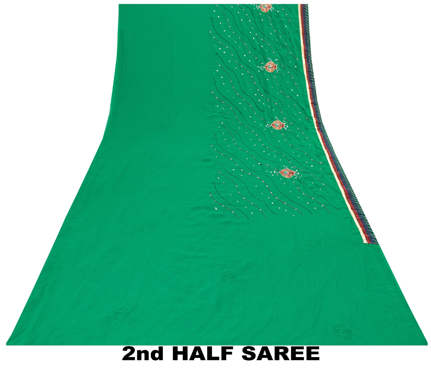Sanskriti Vintage Sari Georgette Green Sarees Embroidered Thread Sequins Work Lace Work Craft Supplies Fabric With Blouse Piece