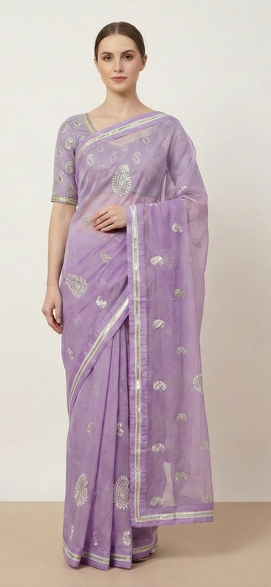 Sanskriti Vintage Purple Sarees Georgette Sustainable Fabric Bollywood Sari Blouse Piece