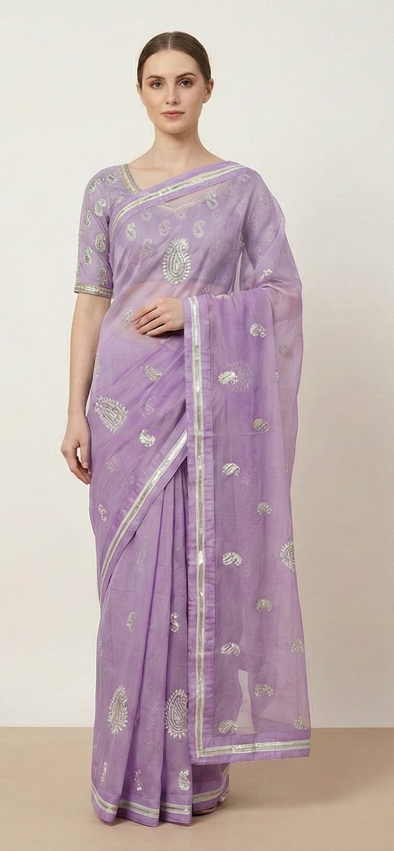 Sanskriti Vintage Lilla Sareer Georgette Bæredygtigt Stof Bollywood Sari Blusedel