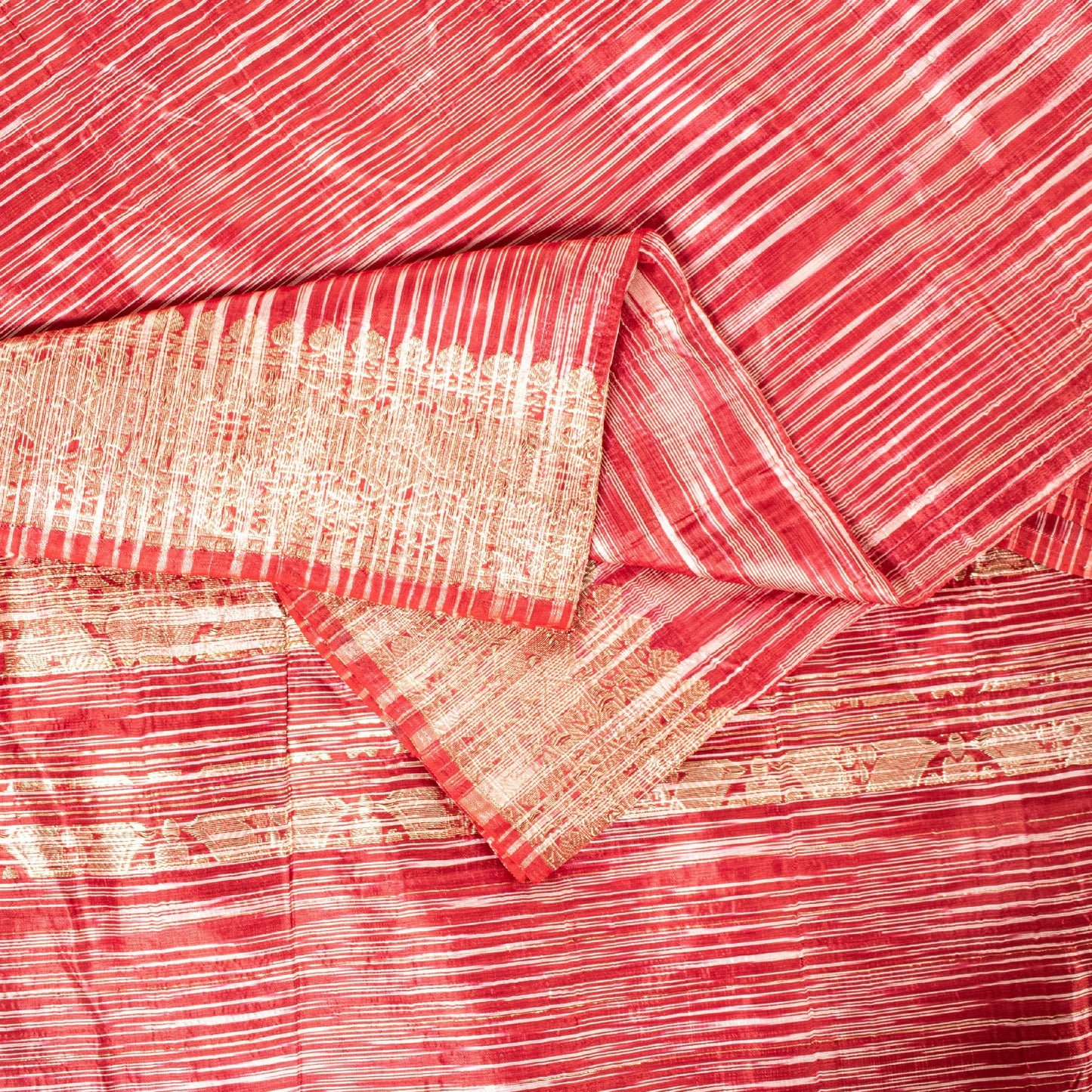 Sanskriti Vintage Red Indian Sari Blend Silk Woven Sarees Zari Work Craft Fabric