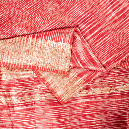 Sanskriti Vintage Red Indian Sari Blend Silk Woven Sarees Zari Work Craft Fabric