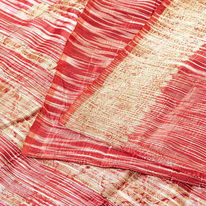 Sanskriti Vintage Red Indian Sari Blend Silk Woven Sarees Zari Work Craft Fabric